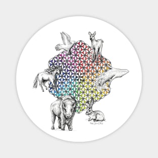 Flower of Life White Totem Animals Magnet